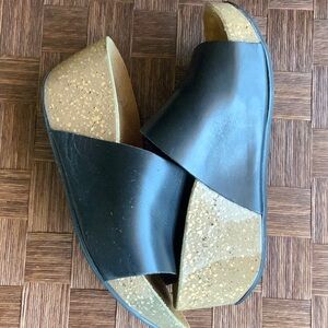 Black Leather Wedge Sandals from Italy Size 38 Fits 7.5